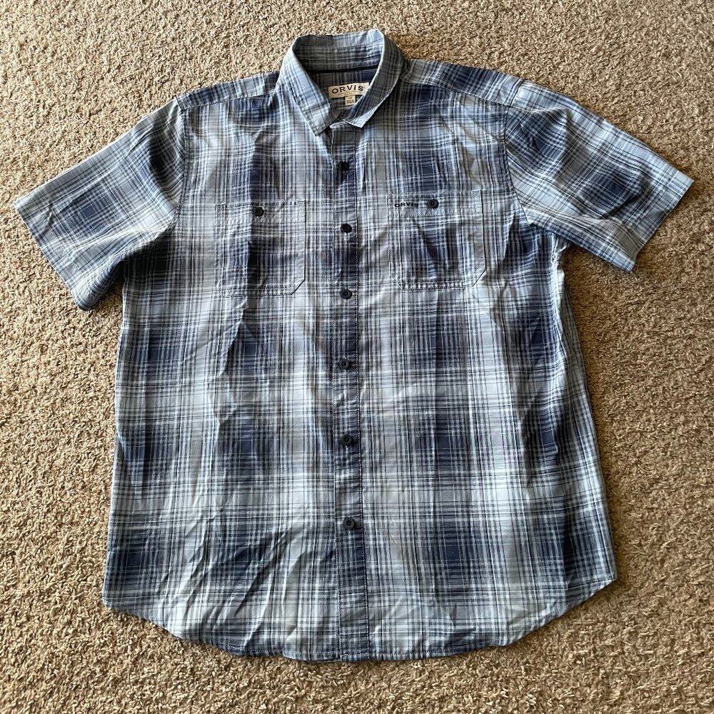 Orvis Men’s Short Sleeve Button Front Shirt Size L – Logo Casual Outdoor Shirt